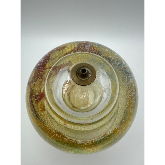 Vintage Hand-Blown Glass Paperweight Oil Lamp Citrine Intricate Swirls & Bubbles - Picture 3 of 4